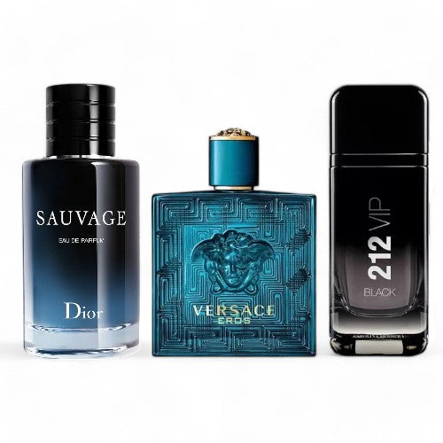 Kit 3 Perfumes - Sauvage , Versace Eros , 212 Vip Black - 100ml